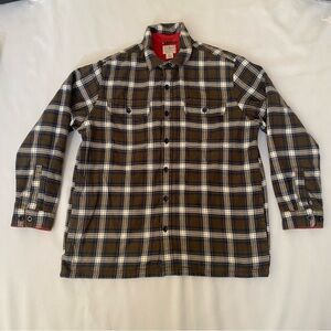 LL Bean Jacket Mens L Flannel Fleece Lined Plaid Traditional Fit Shacket